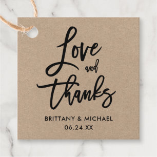 Étiquettes Cadeau Moderne Brush Script Amour et Merci Kraft Mariage