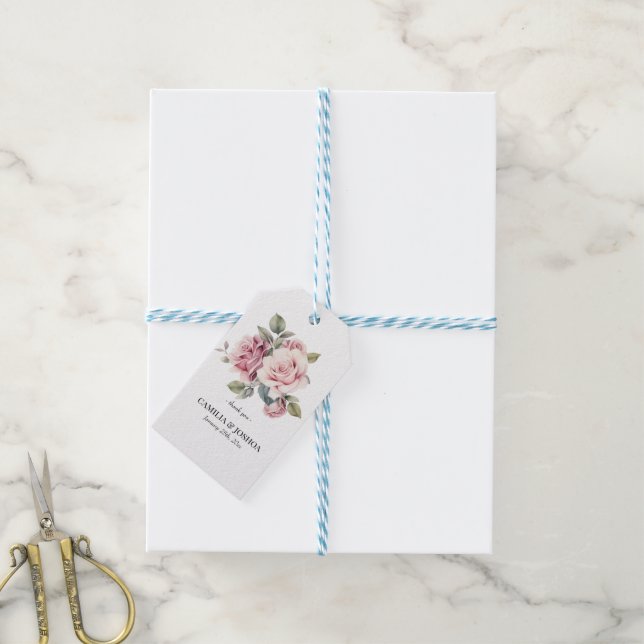 Étiquettes-cadeau Moderne Chic Élégant Romantique Rose Mariage (Avec de laficelle)