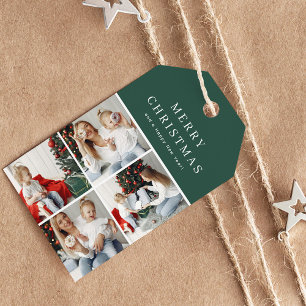 Étiquettes-cadeau Moderne collage de 4 photos Joyeux Noël