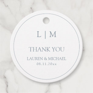 Étiquettes Cadeau Moderne Dusty Bleu Simple Monogramme Merci