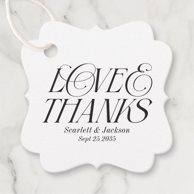 Étiquettes Cadeau Moderne Élégant amour et Merci Calligraphie Script (Devant)