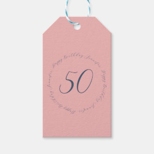 Étiquettes-cadeau Moderne Elegant Chic Pink et Marine 50e anniversai