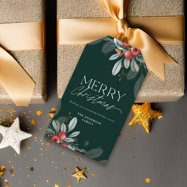 Étiquettes-cadeau Moderne Elégant Vacances Verdure Joyeux Noël (Créateur téléchargé)