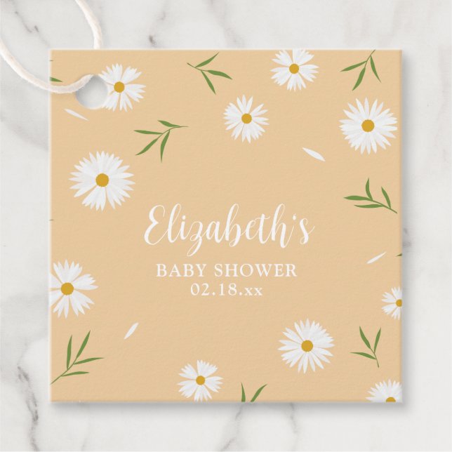 Étiquettes Cadeau Moderne Élégante marguerite Baby shower neutre pou (Devant)