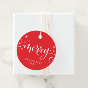 Étiquettes Cadeau MODERNE festif calligraphie scintille rouge