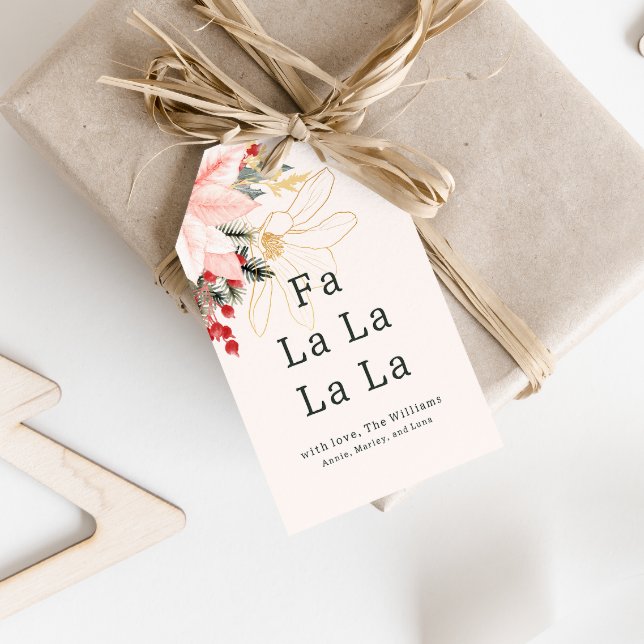 Étiquettes-cadeau Moderne Hiver Floral Fa La La La La Famille (Créateur téléchargé)