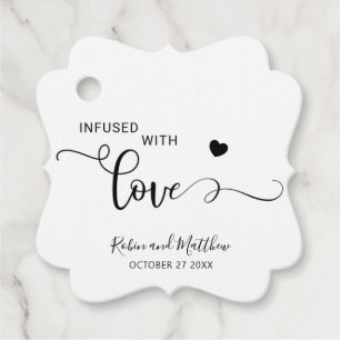 Étiquettes Cadeau Moderne, infusé d'amour, noir et blanc