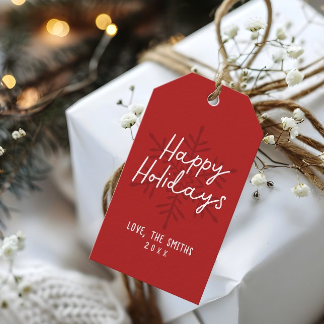 Étiquettes-cadeau Moderne Joyeuses Fêtes Script Flocons de Neige Noë (Modern Happy Holidays Script Snowflakes Christmas Gift Tags)
