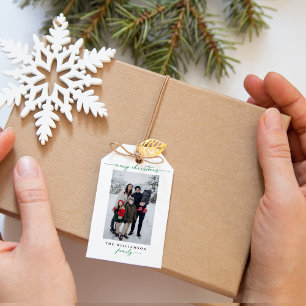Étiquettes-cadeau Moderne Joyeux Noël Calligraphie Photo