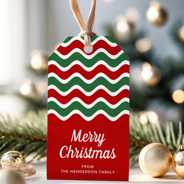 Étiquettes-cadeau Moderne Joyeux Noël écriture rouge et verte (Modern Red And Green Script Merry Christmas Gift Tags)