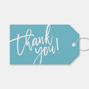 Étiquettes-cadeau MODERNE MAIN LETTERED merci aqua blanc écriture