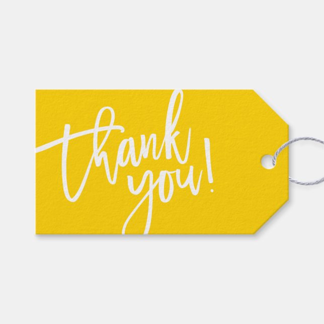 Étiquettes-cadeau MODERNE MAIN LETTERED merci écriture jaune blanc (Devant (Horizontal))