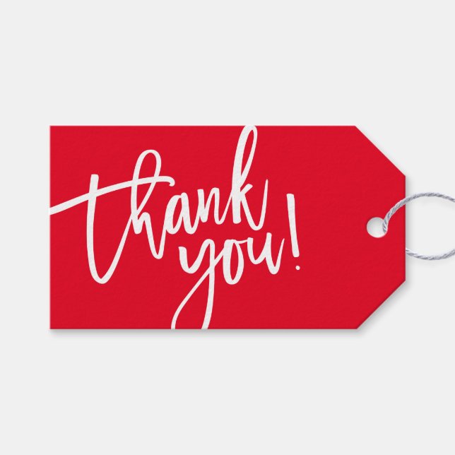 Étiquettes-cadeau MODERNE MAIN LETTERED merci rouge blanc écriture (Devant (Horizontal))