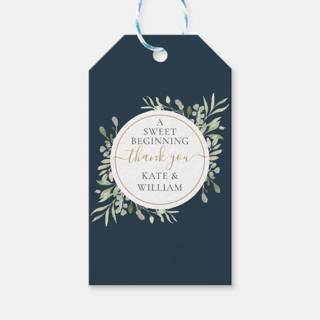 Étiquettes-cadeau Moderne Mer Profonde Bleue Vert Mariage d'hiver Fa (Devant)