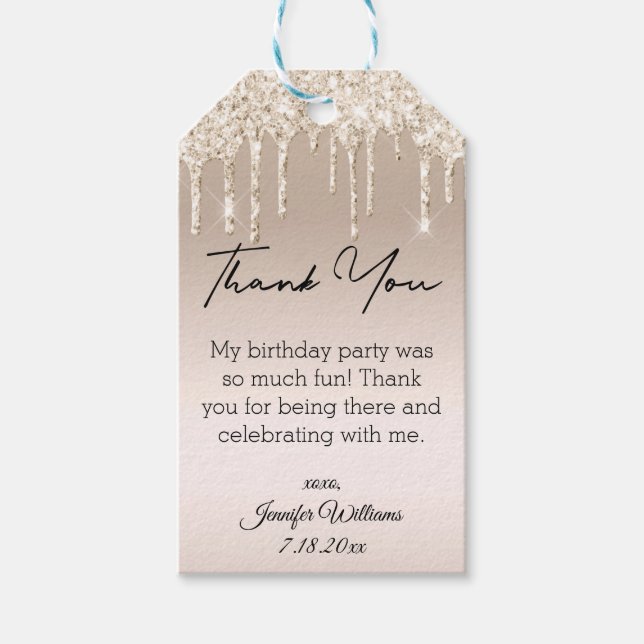 Étiquettes-cadeau moderne merci doux 16 parties scintillant à goutte (Devant)