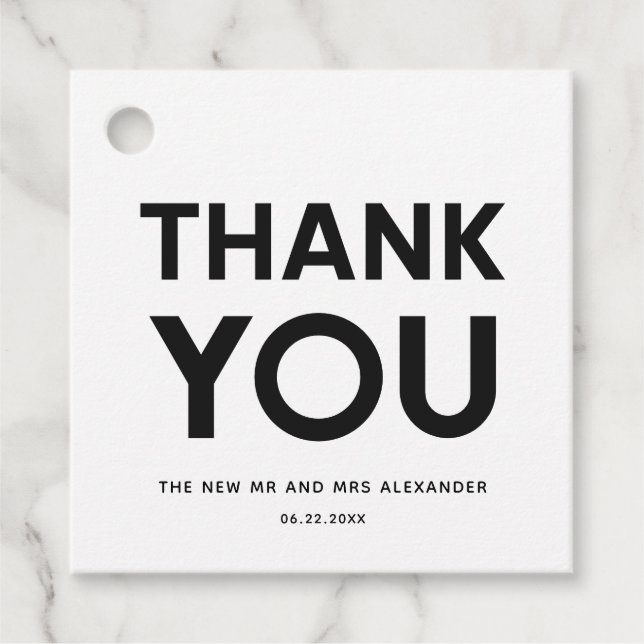 Étiquettes Cadeau Moderne minimaliste mariage noir et blanc (Devant)