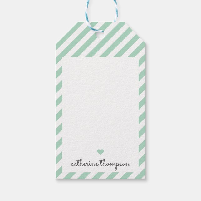 Étiquettes-cadeau Moderne Mint Green Heart Girl Cute Feminine Script (Devant)