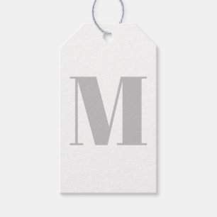 Étiquettes-cadeau Moderne monogramme gris initial blanc minimaliste