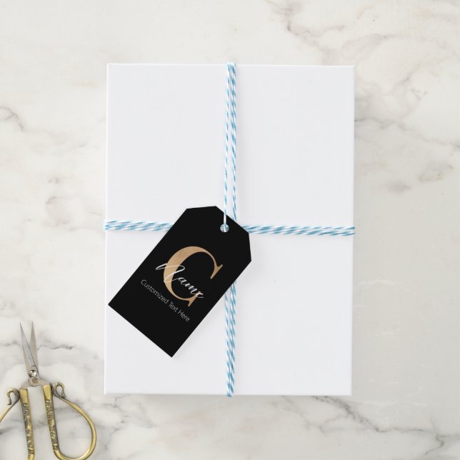 Étiquettes-cadeau Moderne Monogramme Initial C & Nom Personnalisé (With Twine)
