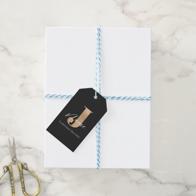 Étiquettes-cadeau Moderne Monogramme Initial J & Nom Personnalisé (Avec de laficelle)