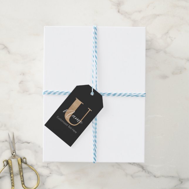 Étiquettes-cadeau Moderne Monogramme Initiale U & Nom Personnalisé (Avec de laficelle)