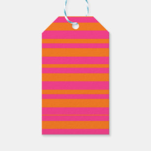Étiquettes-cadeau Moderne rayure large de cabane rose chaud et orang