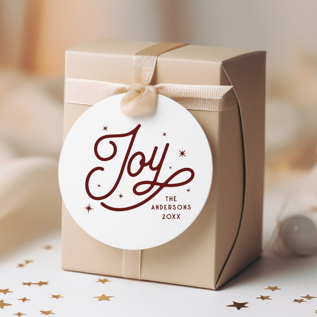 Étiquettes Cadeau Moderne Retro Joie Noël Script Typographie | Red (Créateur téléchargé)