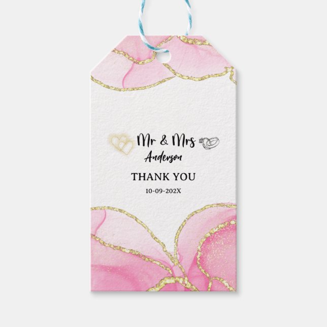 Étiquettes-cadeau Moderne rose et or Monsieur et Madame (Devant)