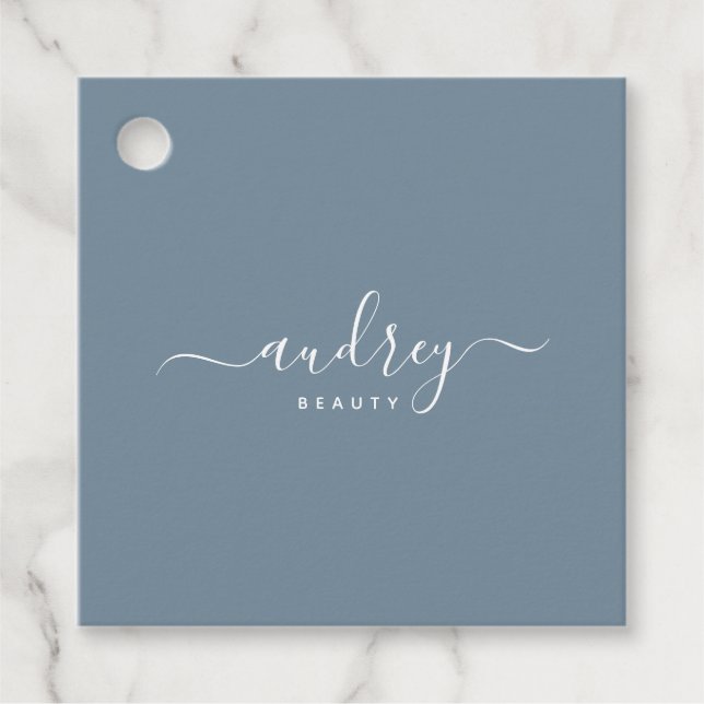 Étiquettes Cadeau moderne Simple bleu poussiéreux Signature Typograp (Devant)