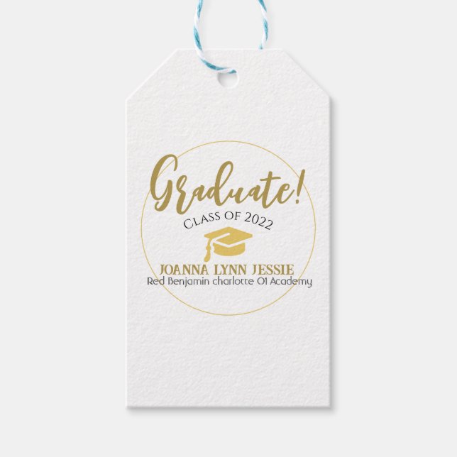 Étiquettes-cadeau Moderne Simple élégant Graduation or Casquette Scr (Devant)