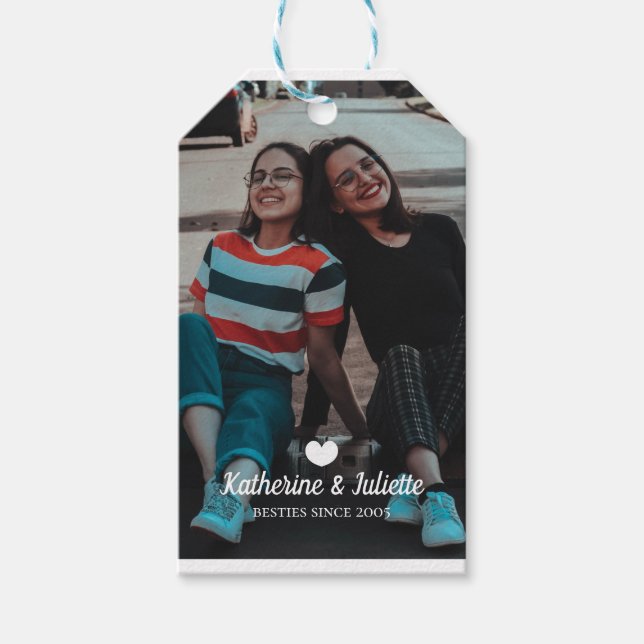 Étiquettes-cadeau Moderne White Heart Meilleur Ami Photo (Devant)