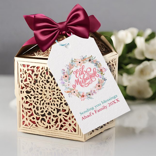 Étiquettes-cadeau Moins floral Aïd Moubarak Personnalisé (Créateur téléchargé)