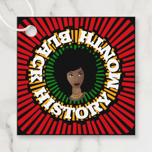 Étiquettes Cadeau Mois de l'histoire noire, rayons du soleil, femme  (Devant)