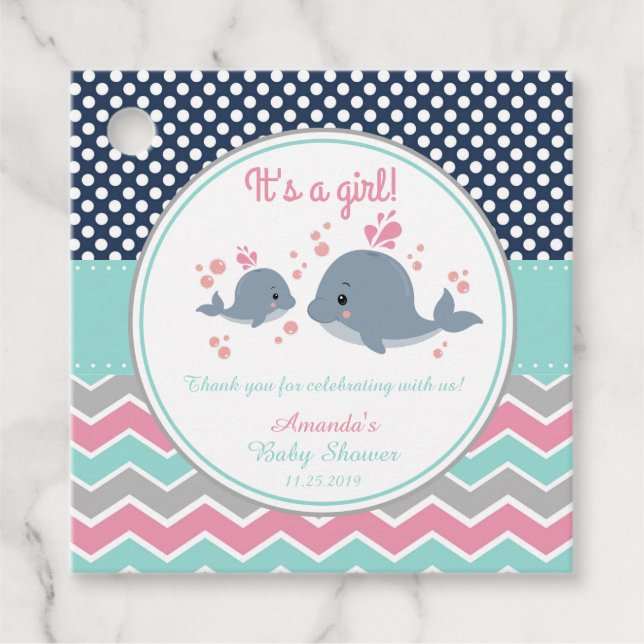 Étiquettes Cadeau Mommy and Baby Whales Baby shower Merci Cadeau (Devant)