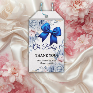 Étiquettes-cadeau Mon bébé ! Élégant Baby shower Floral Blue Bow