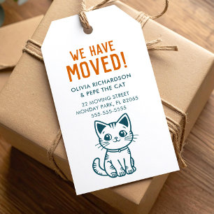 Étiquettes-cadeau Mon chat et moi avons une nouvelle adresse couleur