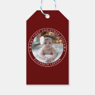 Étiquettes-cadeau Mon premier Noël personnalisé bébé photo rouge
