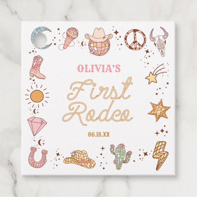 Étiquettes Cadeau Mon premier Rodeo Disco Cowgirl 1ère fête d'annive (Devant)