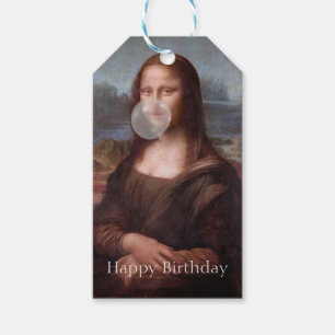 Étiquettes-cadeau Mona Lisa soufflant la gomme Joyeux anniversaire