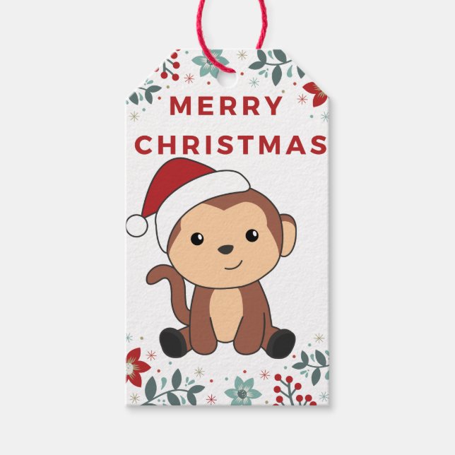 Étiquettes-cadeau Monkey Christmas Snow Winter Animals Monkeys Gift  (Devant)