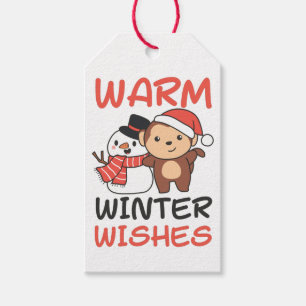 Étiquettes-cadeau Monkey Warm Winter Wings Snowman Tags cadeaux