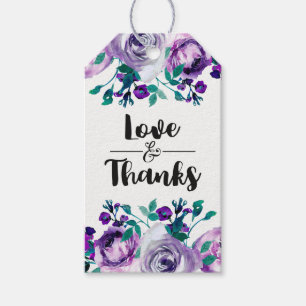 Étiquettes-cadeau Monnaie & Purple Floral Mariage Amour & Merci