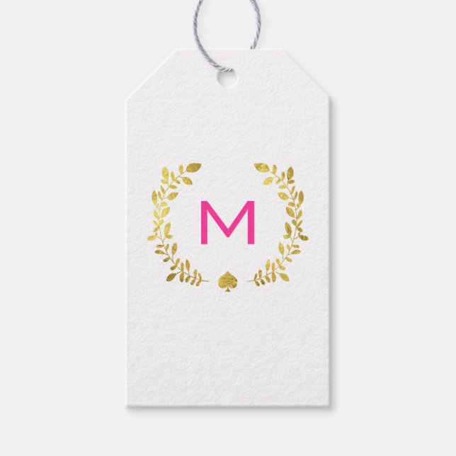 Étiquettes-cadeau Monogram Gold Foil Laurel & Spade (Devant)