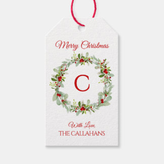 Étiquettes-cadeau Monogram Holiday Wreath Gift Tag