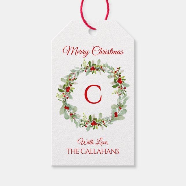 Étiquettes-cadeau Monogram Holiday Wreath Gift Tag (Devant)