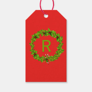 Étiquettes-cadeau Monogram Holly Berry Wreath Personalized Initial