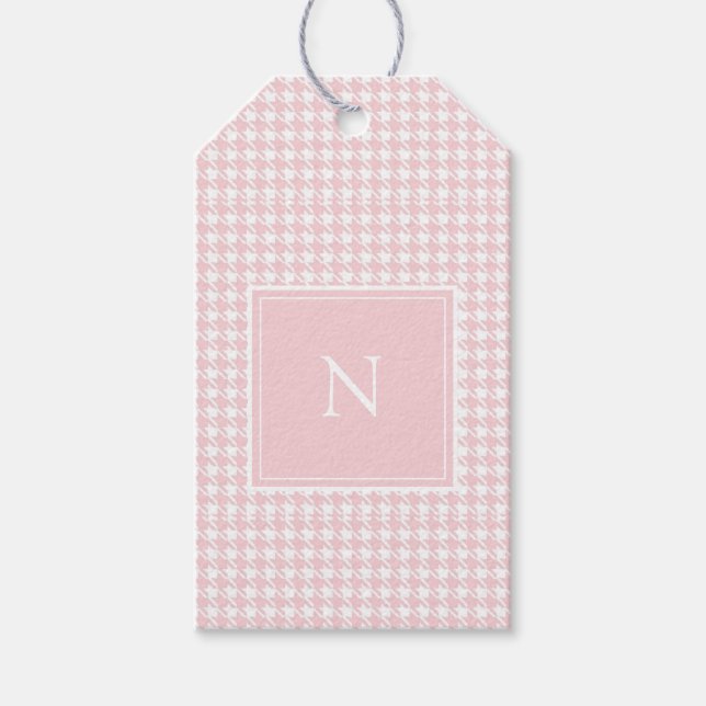 Étiquettes-cadeau Monogram Pink Pastel Houndstooth (Devant)