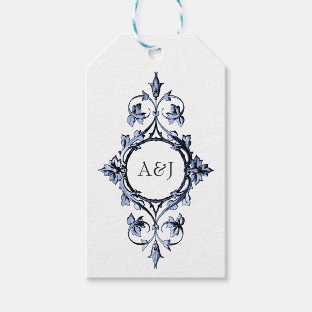 Étiquettes-cadeau Monogramme à cadre doré Mariage gothique (Devant)