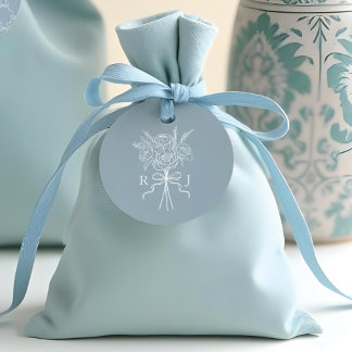 Étiquettes Cadeau Monogramme à main chic et bouquet floral