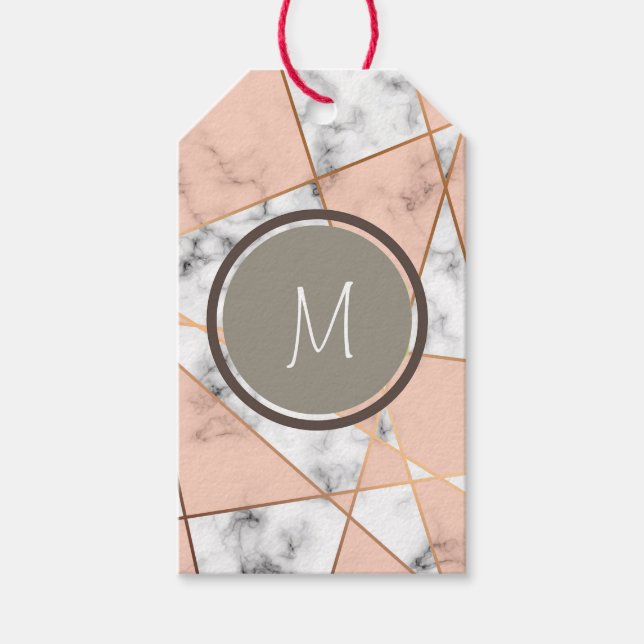 Étiquettes-cadeau Monogramme Abstrait rose et Faux or (Devant)